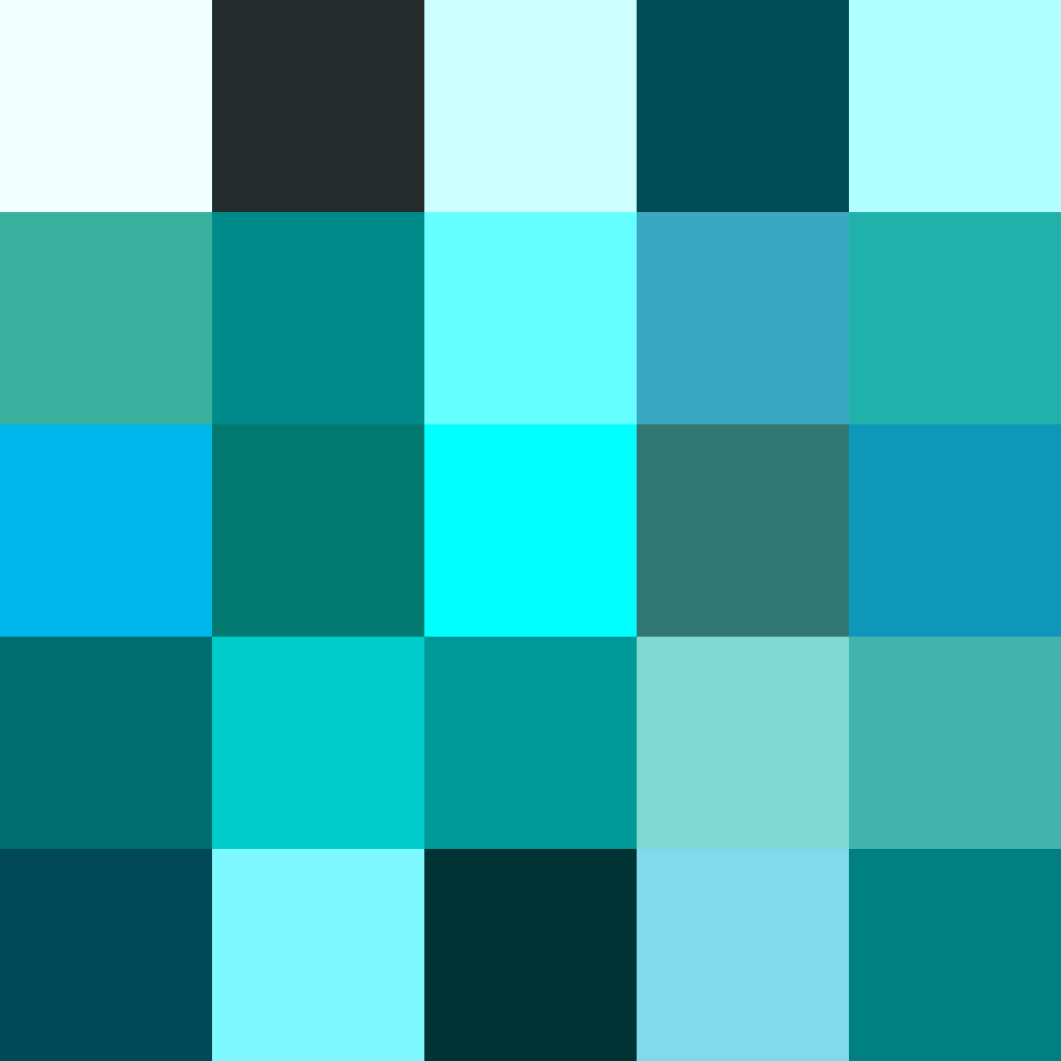 Shades of cyan.